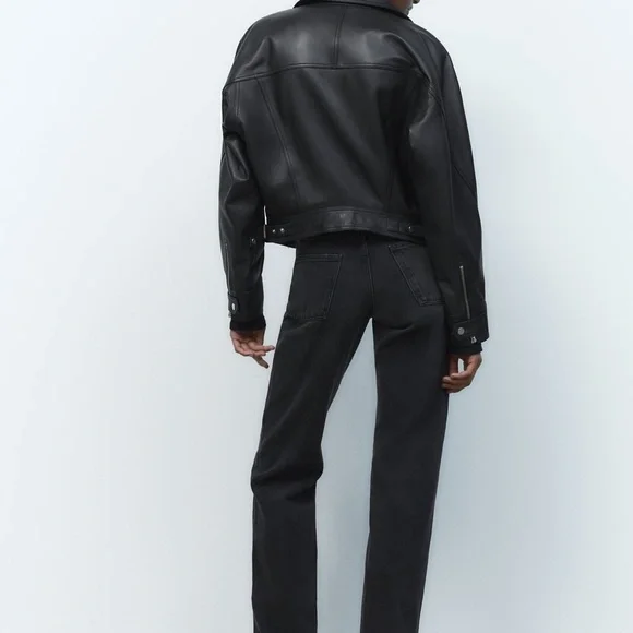 ❌SOLD❌ Zara Black Straight Fit High Rise 100% Cotton Button fly Closure Jeans - Picture 10 of 11